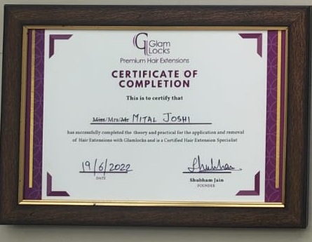 Glam Locks hair extensions certificate