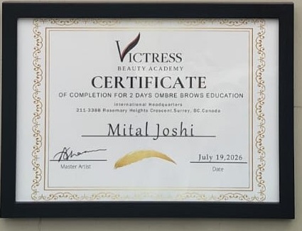 Victress Beauty Academy certificate